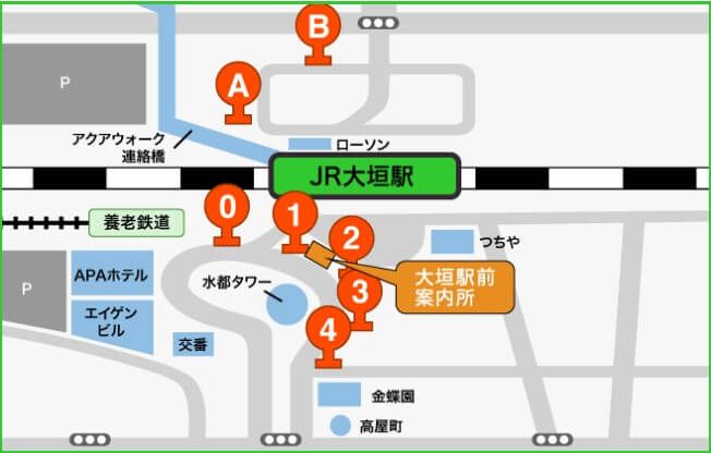 ラココイオンモール大垣店へのバスでのアクセス名阪近鉄バスの大垣駅乗り場