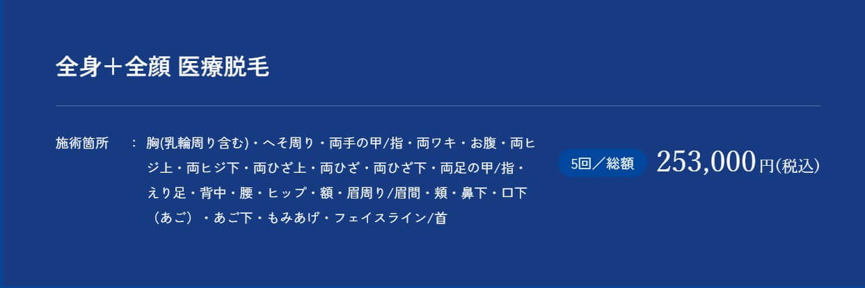 メンズアリシアクリニック仙台院全身+顔医療脱毛5回