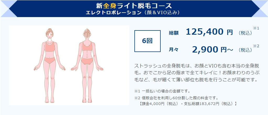 ストラッシュ高崎駅前店新全身ライト脱毛コース